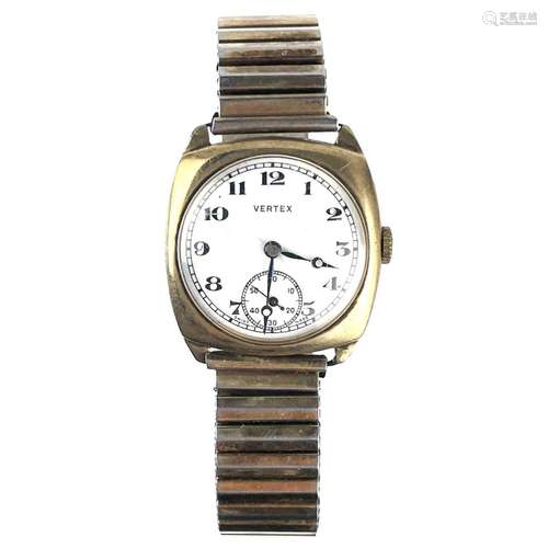 A Vertex 1940`s 9ct gold manual wind gentleman`s wristwatch.