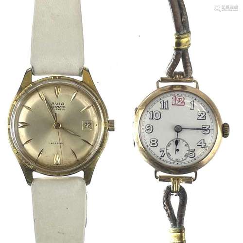 An early 20th century 9ct gold trench manual wind wristwatch...