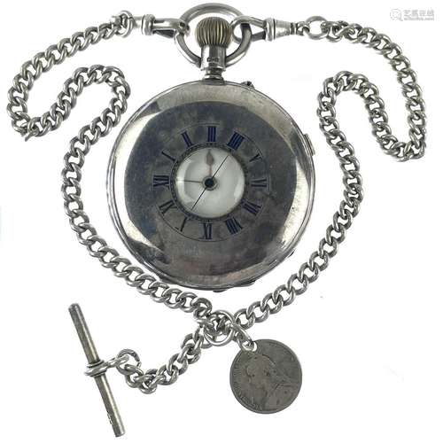 An Edwardian silver half-hunter chronograph centre second cr...