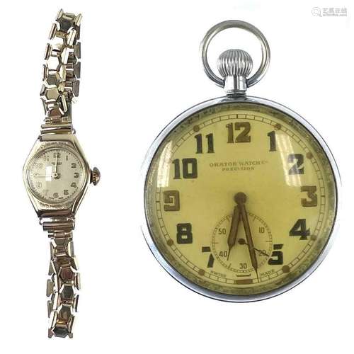 A military issue crown wind pocket watch, in a nickel case,