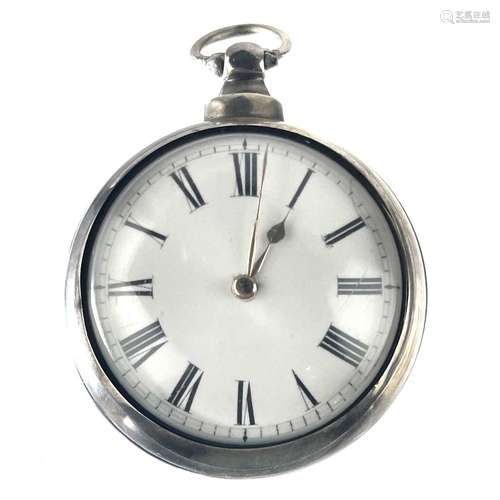 An early Victorian silver pair cased pocket watch, with fuse...