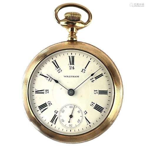 A Waltham rose gold plated crown wind pocket watch.