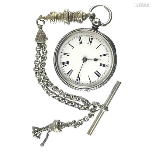 A silver .935 ladies key wind pocket watch,