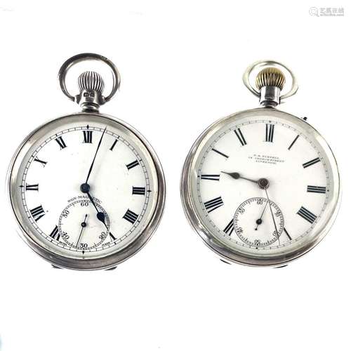 Two silver cased crown wind pocket watches, one by T R Russe...