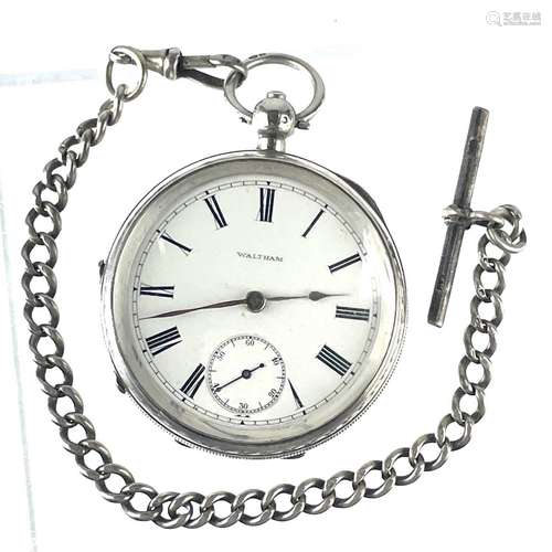 A Waltham silver cased key wind pocket watch,