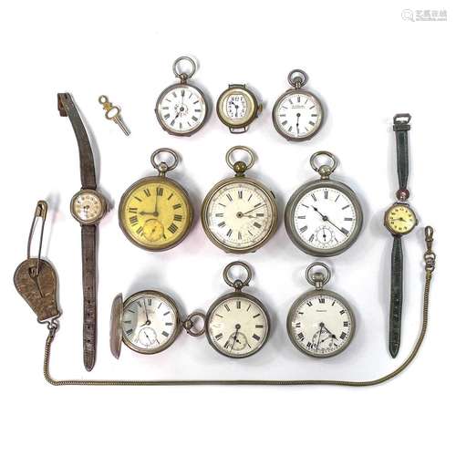 A collection of silver and nickel cased pocket watches,