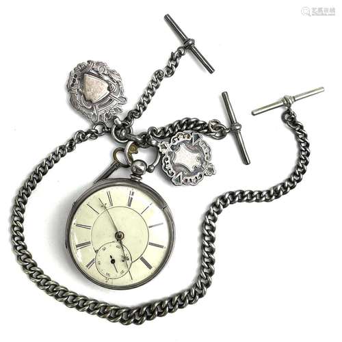 A Victorian silver cased fusee key wind pocket watch with si...