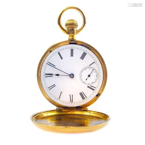 18ct gold cased full hunter pocket watch by Waltham.