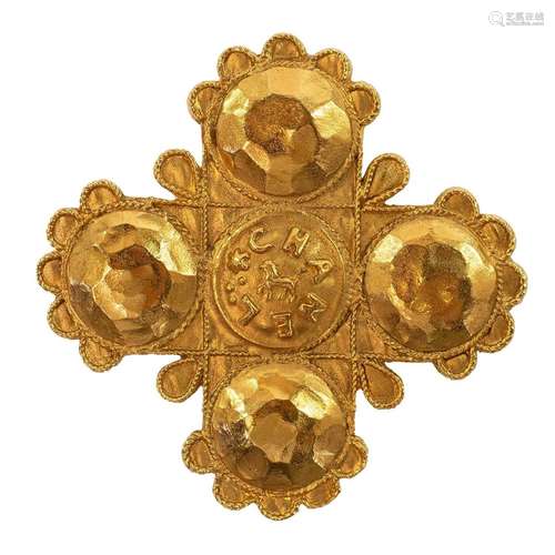 Chanel gold plated brooch. Cross and Lion design.