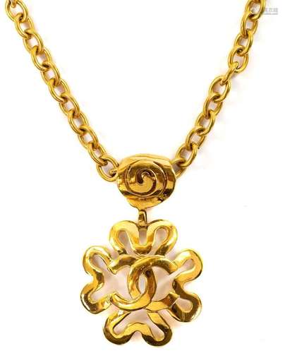 Chanel gold plated pendant necklace. CC Spring Flower design...