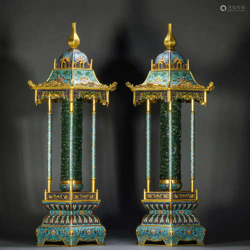 Qing Dynasty Cloisonne Inlaid Jasper Ornament