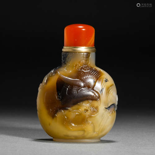 Qing Dynasty agate plastic eagle snuff bottle
