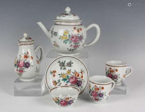 A part set of Chinese famille rose export porcelain teaware