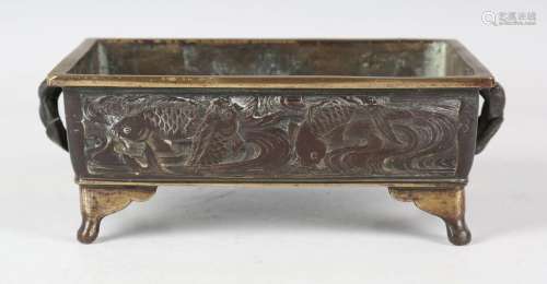 A Japanese polished and brown patinated bronze rectangular c...