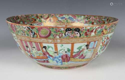 A Chinese Canton famille rose porcelain circular punch bowl