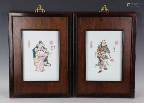 A pair of Chinese famille rose porcelain rectangular plaques