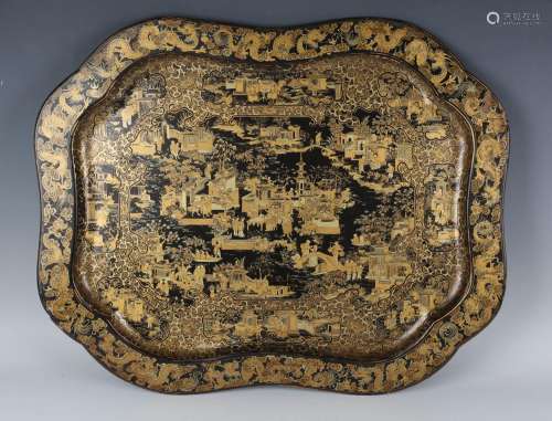 A Chinese Canton export lacquer tray