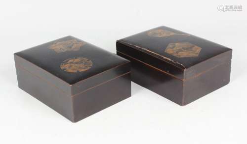 A pair of Japanese lacquer rectangular boxes and covers