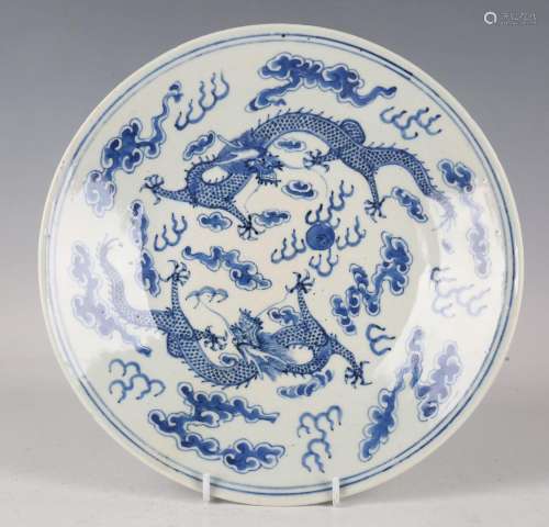 Two Chinese blue and white porcelain circular dishes