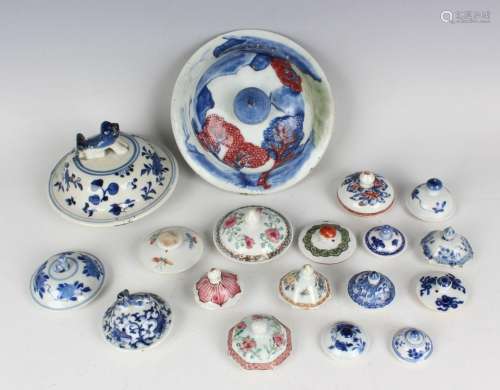 A collection of Chinese porcelain covers/lids