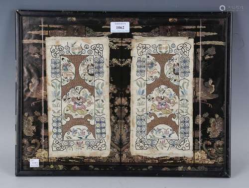 A pair of Chinese silk embroidered rectangular panels