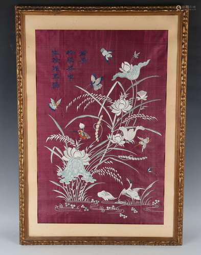 A Chinese silk embroidered rectangular panel