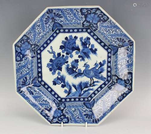 A Japanese Arita blue and white porcelain octagonal dish