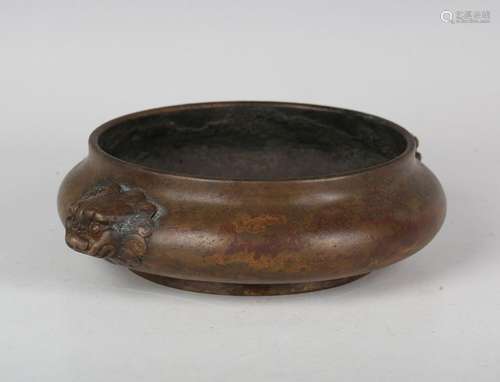 A Chinese brown patinated bronze bombé censer