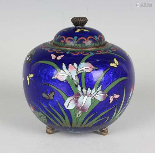 A Japanese cloisonné koro and cover