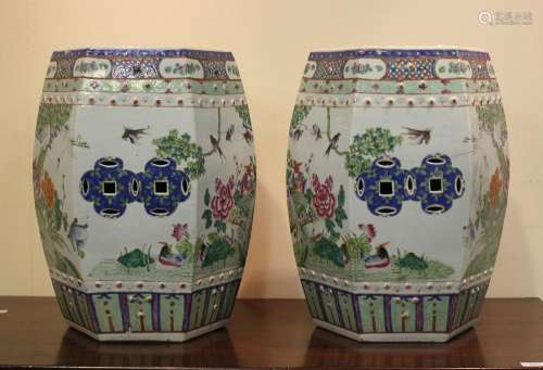 A pair of Chinese famille rose porcelain garden seats