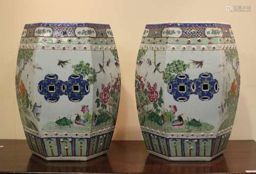 A pair of Chinese famille rose porcelain garden seats