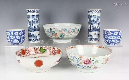 Two Chinese famille rose export porcelain punch bowls