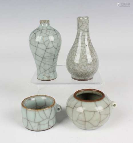 A group of four Chinese grey crackle glazed pieces