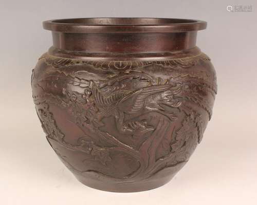 A Japanese brown patinated bronze jardinière