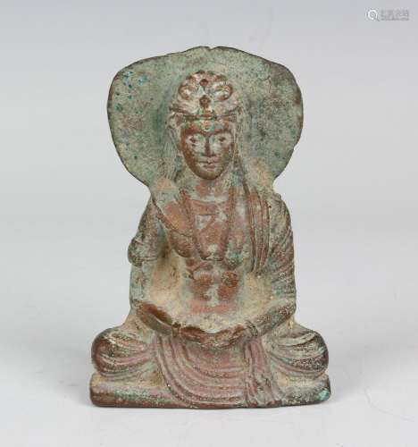 A Gandhara style verdigris bronze figure of a bodhisattva