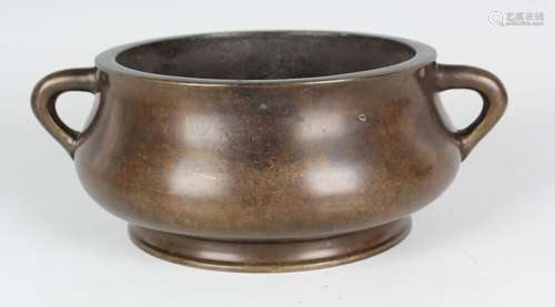 A Chinese brown patinated bronze censer