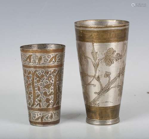 Two Indo-Persian brass beakers