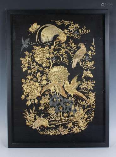 A Chinese silk embroidered panel