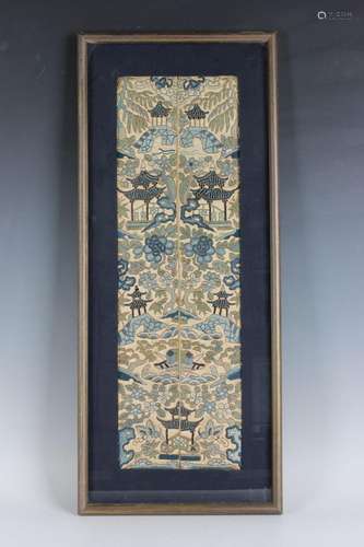 A pair of Chinese silk embroidered sleeve panels