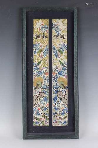 A pair of Chinese silk embroidered sleeve panels