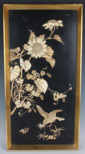 A Japanese inlaid lacquer rectangular panel