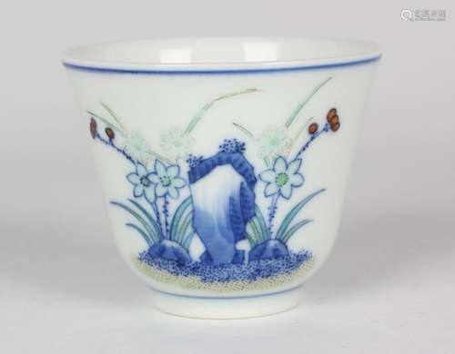 A Chinese doucai porcelain wine cup