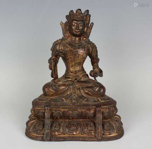 A Sino-Tibetan gilt metal figure of a bodhisattva