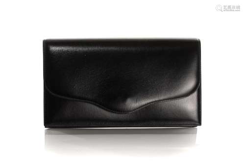 VINTAGE HERMES BLACK LEATHER ENVELOPE CLUTCH BAG