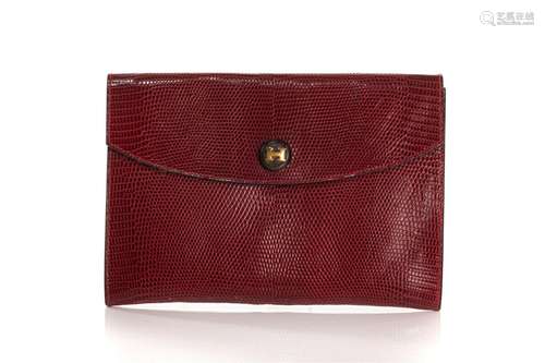 VINTAGE HERMES RED LIZARD SKIN RIO CLUTCH BAG