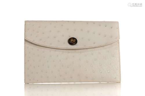 VINTAGE HERMES WHITE OSTRICH RIO CLUTCH BAG