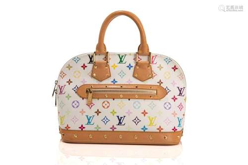 LOUIS VUITTON WHITE MULTICOLOUR ALMA PM HANDBAG