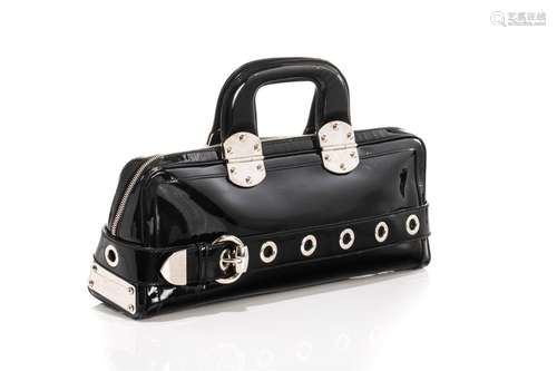 GUCCI BOSTON ROMY BLACK PATENT LEATHER HANDBAG