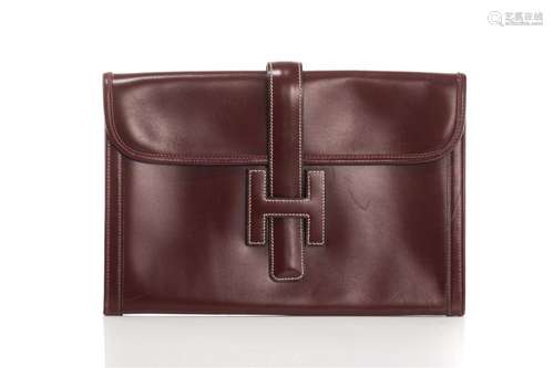 VINTAGE HERMES BURGUNDY LEATHER JIGE ENVELOPE BAG