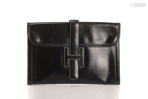 VINTAGE HERMES BLACK LEATHER JIGE CLUTCH